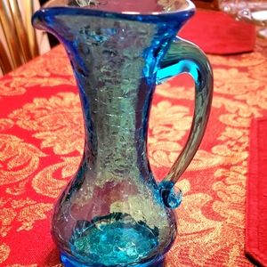 Cased crackle glass vintage small pitcher